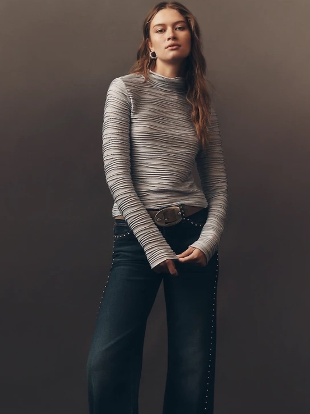Anthropologie Pilcro Metallic Textured Turtleneck Top